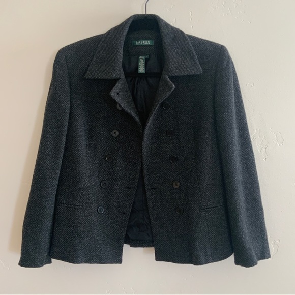 Lauren Ralph Lauren Vintage Double Breasted Tweed Wool Blend Blazer Size 8 - Picture 2 of 16